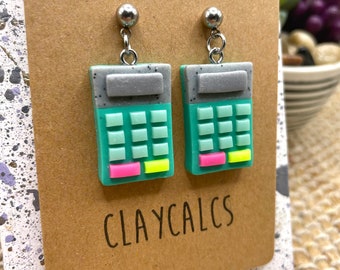 Turquoise & Silver Math Teacher Earrings, Back to School Earrings, Math Jewelry, Teacher Appreciation Present, Neon Pink and Yellow