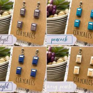 Choose 2 Pairs (Dangles + Posts), Teensy Calculator Earrings, Math Teacher Gift, Teacher Jewelry, Teacher Earrings, Dainty Polymer Clay