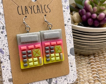 Calculator Earrings Pink Orange Yellow Nerdy Earrings, Math Teacher, Back to School, School Spirit, Teacher Earrings, Math Birthday Gift