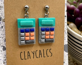 Blue, Green, Orange, Gray Calculator Earrings, Math Teacher Earrings, Back to School Earrings, Math Jewelry, Teacher Appreciation Present
