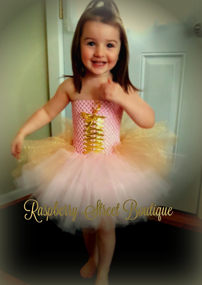 Fast shipping!Princess Tutu Birthday Tutu white and Gold Handmade with Bow Pink