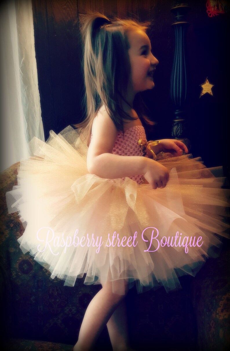 Fast shipping!Princess Tutu Birthday Tutu white and Gold Handmade with Bow Pink