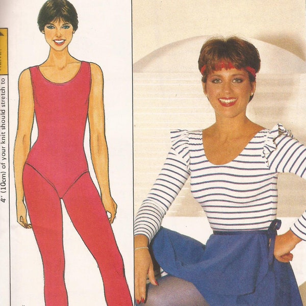 1980s Dorothy Hamill Bodysuit Tights Leggings Wrap Skirt Vintage Pattern / Butterick 4819 / Sizes 8-18 / UNCUT