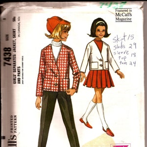 Rare Vintage 1960s Girls Jacket Pants Skirt Sewing Pattern / McCalls 7438 Size 8 / UNCUT