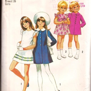 Rare 1970s Girls Coat and Dress Vintage Sewing Pattern / Simplicity 9842 / Size 7 Breast 26 / UNCUT