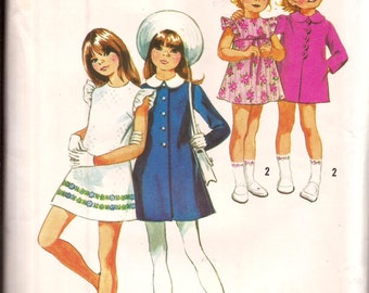 Raro abrigo y vestido de niña de la década de 1970 Patrón de costura vintage / Simplicidad 9842 / Talla 7 Pecho 26 / UNCUT
