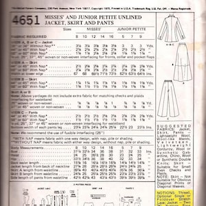 Marlo Thomas 1970s Vintage Pattern Mccalls 4651 Jacket, Pants and Skirt ...
