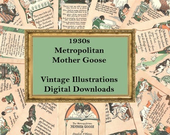 Mother Goose jaren 1930 Illustraties - Digital Ephemera Classics, Digital Images, Vintage Art, Digital Collage, Art Ephemera