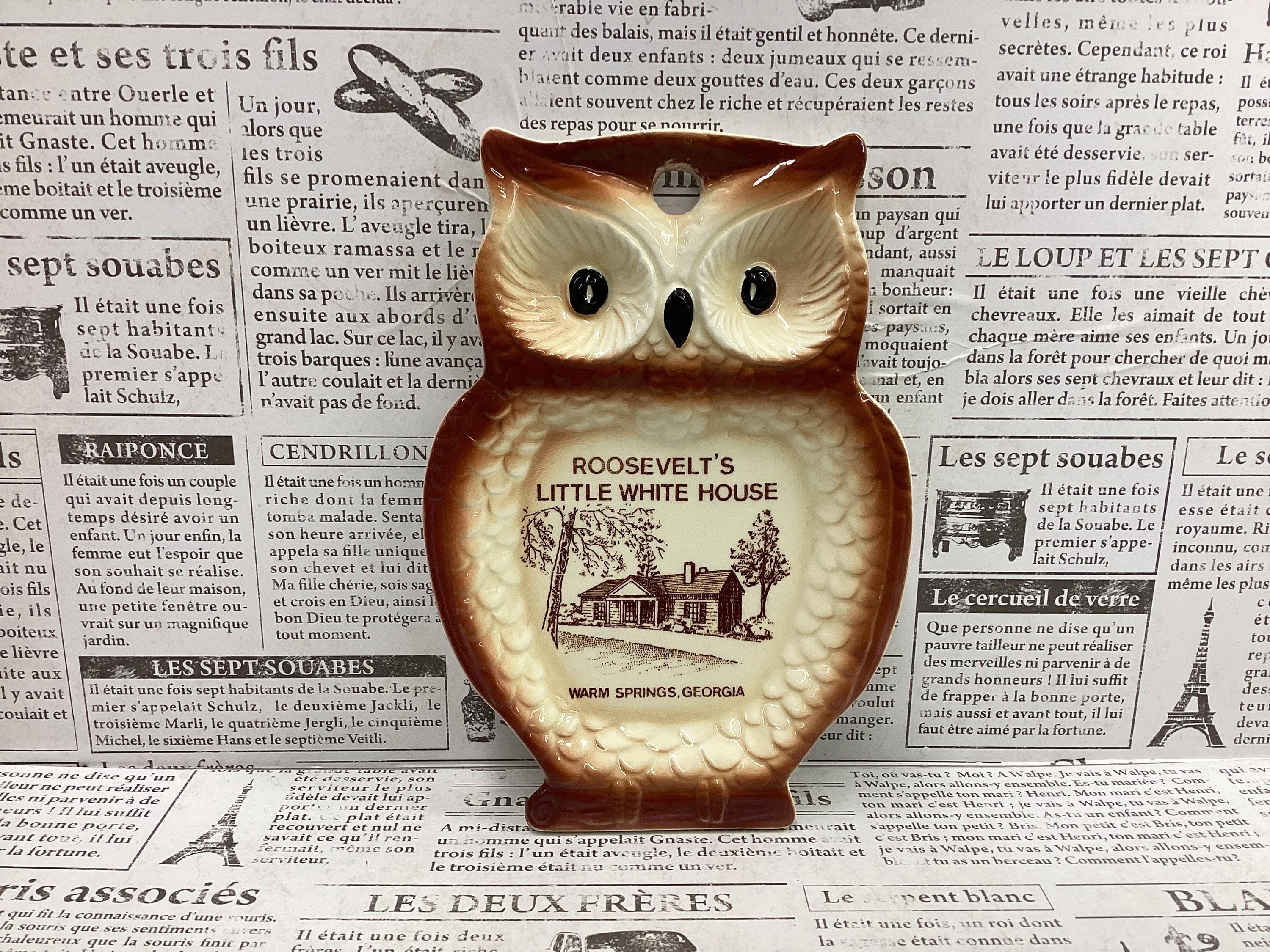 Vintage Roosevelt's Little White House Souvenir Owl Spoon Rest RARE