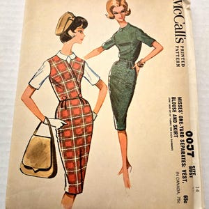 1960s Womens Slim Skirt Blouse Vest Vintage Sewing Pattern / McCalls 6057 / Size 14 Bust 34 / Uncut
