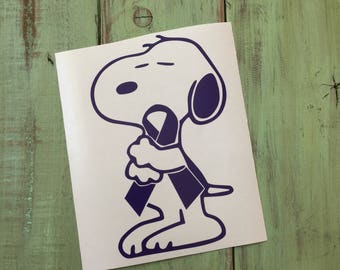 Cancer Awareness Ribbon Snoopy Hugging Cancer Ribbon Vinyl Decal Sticker