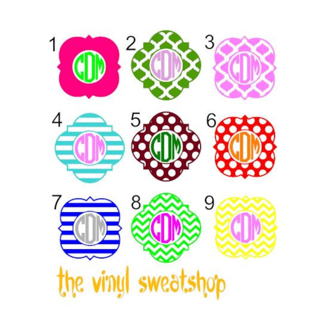 Monogram Quatrefoil Vinyl Decal, Pick Your Own Colors and Sizes