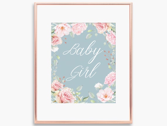 Baby Girl Printable Wall Art Girls Bedroom Stylish Nursery Shelf Decor Duck Egg Blue Rose Floral Print Instant Digital Download