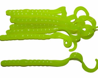 NEW - Pack of (8) Custom Made 7" Curly Tail Worms – Hot Chartreuse - Bass Fishing Lure
