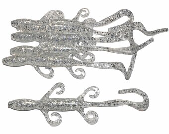 NEW - Pack of (6) Custom Made 7" Curly Tail Lizards – Silver Flash - Bass Fishing Lure