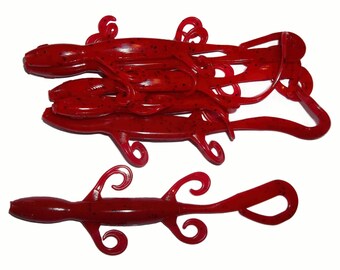 NEW - Pack of (6) Custom Made 7" Curly Tail Lizards – Cherry Seed - Bass Fishing Lure