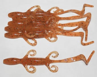 NEW - Pack of (6) Custom Made 7" Curly Tail Lizards – Sweet Potato - Bass Fishing Lure