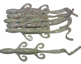 NEW - Pack of (6) Custom Made 7" Curly Tail Lizards – Wonder Bread - Bass Fishing Lure