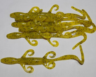 NEW - Pack of (6) Custom Made 7" Curly Tail Lizards – Banana Seed - Bass Fishing Lure