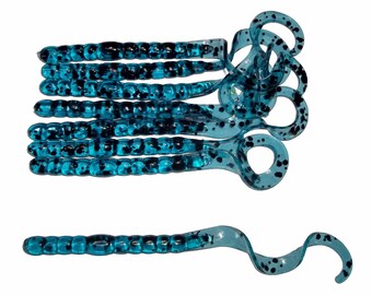 NEW - Pack of (8) Custom Made 7" Curly Tail Worms – Turquoise Pepper - Bass Fishing Lure
