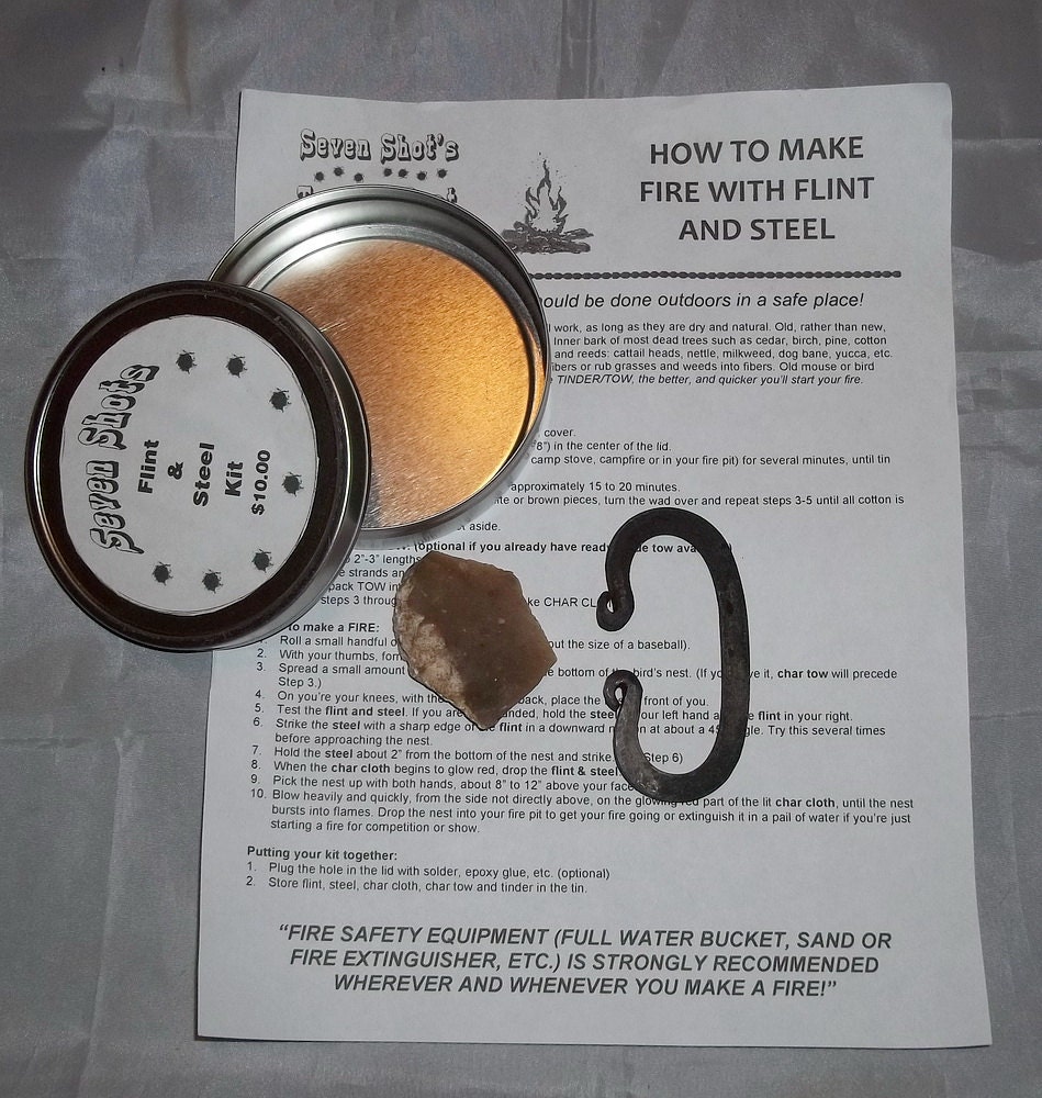 Economical Flint and Steel Fire Starting Kit Round Tin Etsy