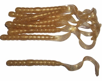 NEW - Pack of (8) Custom Made 7" Curly Tail Worms – Golden Glimmer - Bass Fishing Lure