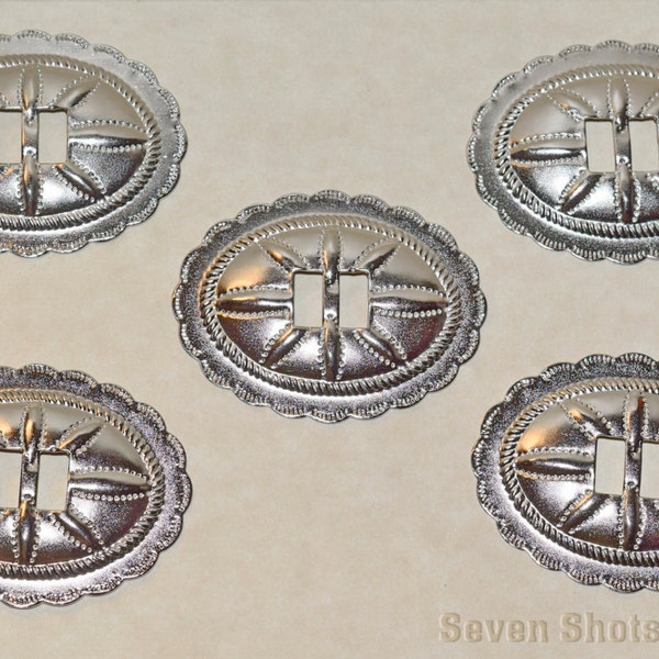 Set of 5 Silver Plated Oval Conchos -  Sewing, Crafts, Accessories "NEW"