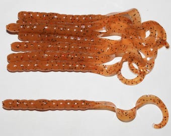 NEW - Pack of (8) Custom Made 7" Curly Tail Worms – Sweet Potato - Bass Fishing Lure