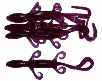 NEW - Pack of (6) Custom Made 7" Curly Tail Lizards – Purple Pepper - Bass Fishing Lure