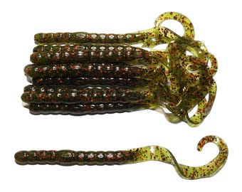 NEW - Pack of (8) Custom Made 7" Curly Tail Worms – Watermelon Red Flake - Bass Fishing Lure