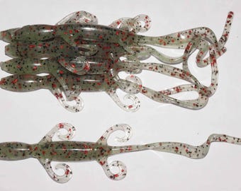 NEW - Pack of (6) Custom Made 7" Curly Tail Lizards – Jade Pepper - Bass Fishing Lure