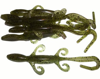 NEW - Pack of (6) Custom Made 7" Curly Tail Lizards – Watermelon Pepper - Bass Fishing Lure
