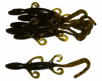 NEW - Pack of (6) Custom Made 7" Curly Tail Lizards – Pumpkin Pepper - Bass Fishing Lure