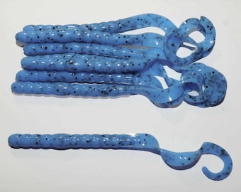 NEW - Pack of (8) Custom Made 7" Curly Tail Worms – Baby Blue - Bass Fishing Lure