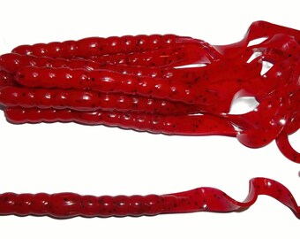 NEW - Pack of (8) Custom Made 7" Curly Tail Worms – Cherry Seed - Bass Fishing Lure