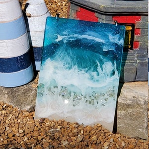 Memorial Ocean resin art with ashes - Rectangle 5.5" x 7.5"