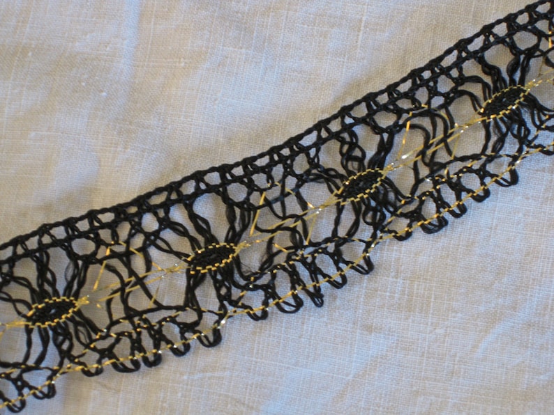 vintage French lace trim Black and gold spider web lace trim
