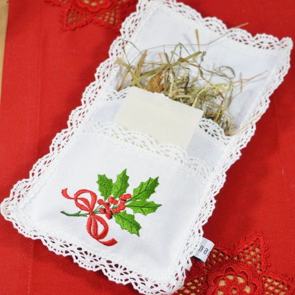 Poduszeczka na sianko i opłatek Ostrokrzew // pillow for hay and waffer CHRISTMAS