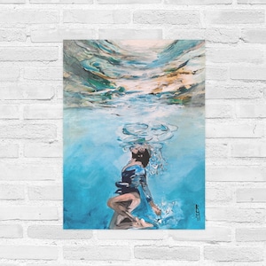 Art Poster Prints Underwater Swimmer Blue Painting for Home Decor, Woman Portraits, Wall Art Decor, Gift Ideas Original Unique Gift Print