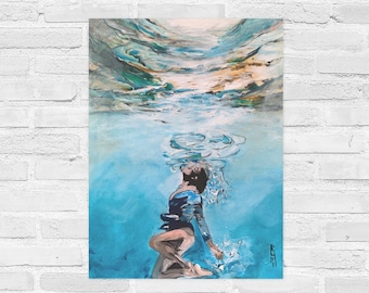 Kunst Poster Druck Unterwasser Schwimmer Blau Gemälde für Wohnkultur, Frau Porträts, Wand Kunst Dekor, Geschenk Ideen Original Einzigartiges Geschenk Druck