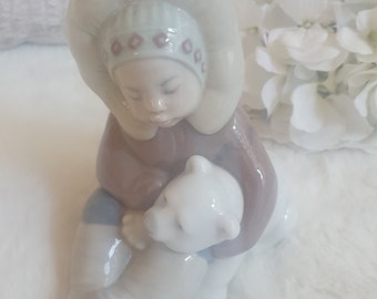 Lladro Figurines 1195 Vintage Porcelain Collectibles 1984, Eskimo Boy Lladro Polar Bears, Vintage Decor, Home Gifts, Mantle Sculpture