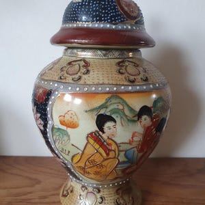 Satsuma Lidded Vase Original Antique Japanese Collectors Mantlepiece Gift Art Object Antique Collectors Gifts, Vintage Home Decor For Her