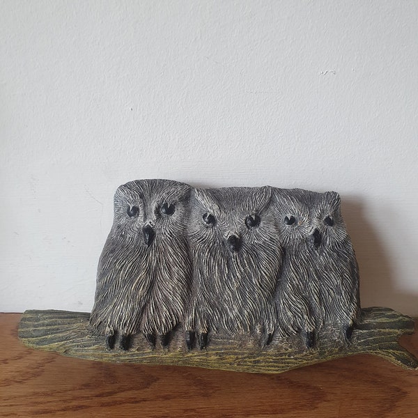 Owls Wall Hang Decor Stone Carved Sculpture Art Object Cute Birds Solid Stone Statue Babyroom Decor Handmade Mantle Sculpture Unique Rare