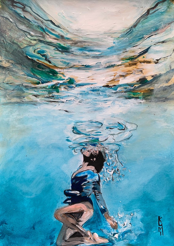 Breath Underwater Swimmer Gift Painting for Home Decor, Portraits