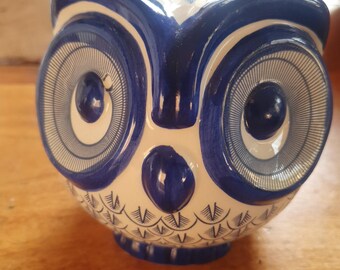 Modern Ceramic Owl Statue, Jingdezhen Blue and White Porcelain Owl Sculpture, Cute Owls Figurines Shelf Table Decor, Chinoiserie Decor Gift