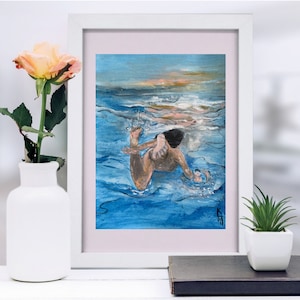 Wall Artwork Underwater Woman Painting for Home Decor, Gift Ideas, Swimmer Wall Art Decor, Swimmers Gift Ideas Original Art Prints Available