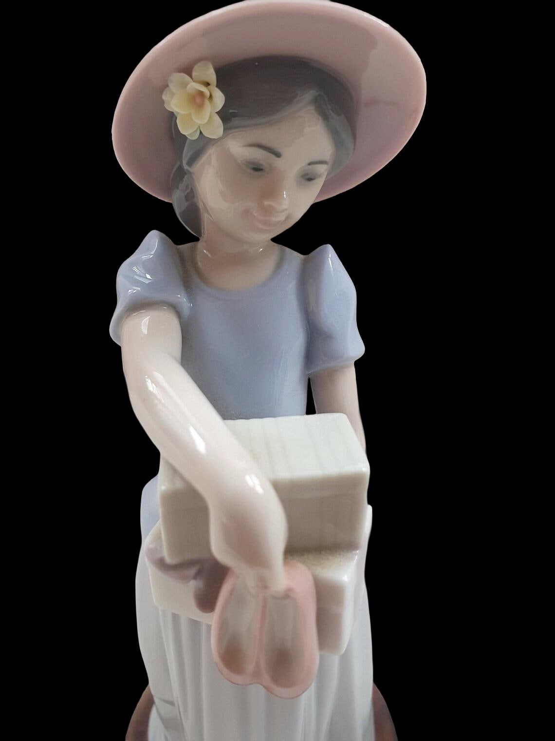Vintage Lladro Figurines 6487 Girl Holding Boxes Pair of Shoes in