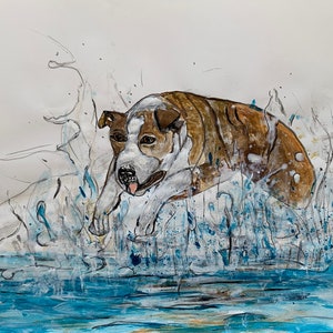 Dog Underwater Animal Painting for Home Decor, Pet Portraits Wall Art Decor, Artfinder Gift Ideas
