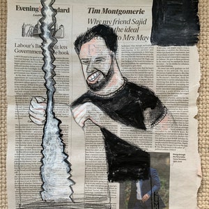 Caricatura de un hombre Pintura de dibujos animados en periódico Arte acrílico para decoración del hogar Arte de personas para decoración de paredes Imágenes divertidas de dibujos animados Etsy encuentra regalos