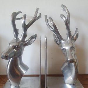 Vintage Aluminium Metal Stags Head Bookend Mantlepiece Sculpture Home Decor Gifts Housewarming Gifts For Him Art Objects Animal Sculpture